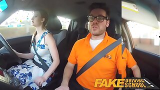 Fake Driving School pink nipples big tits redhead kinky girl gets a facial